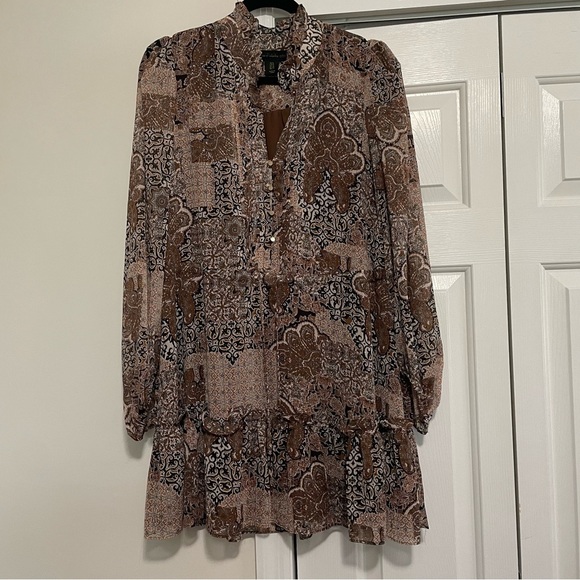 House of Harlow 1960 Gold Brown Boho Paisley Abstract Dress Size 8 - Picture 1 of 11